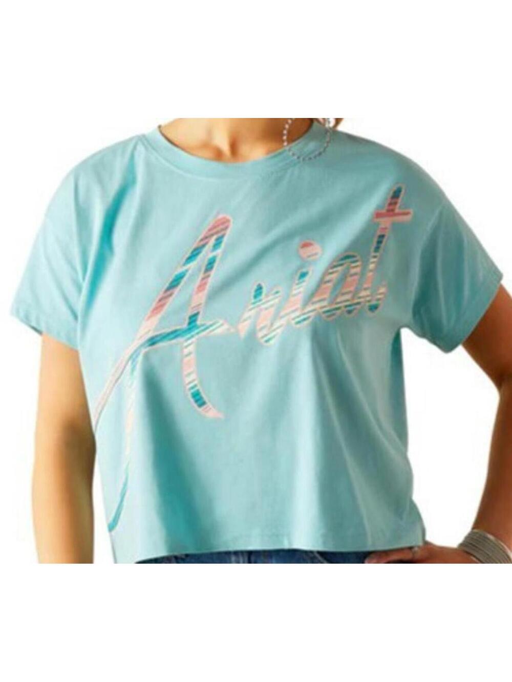 Ariat REAL Short Sleeve T-Shirt Logo Womens Sz 2XL - Marine Blue-Green 2183
